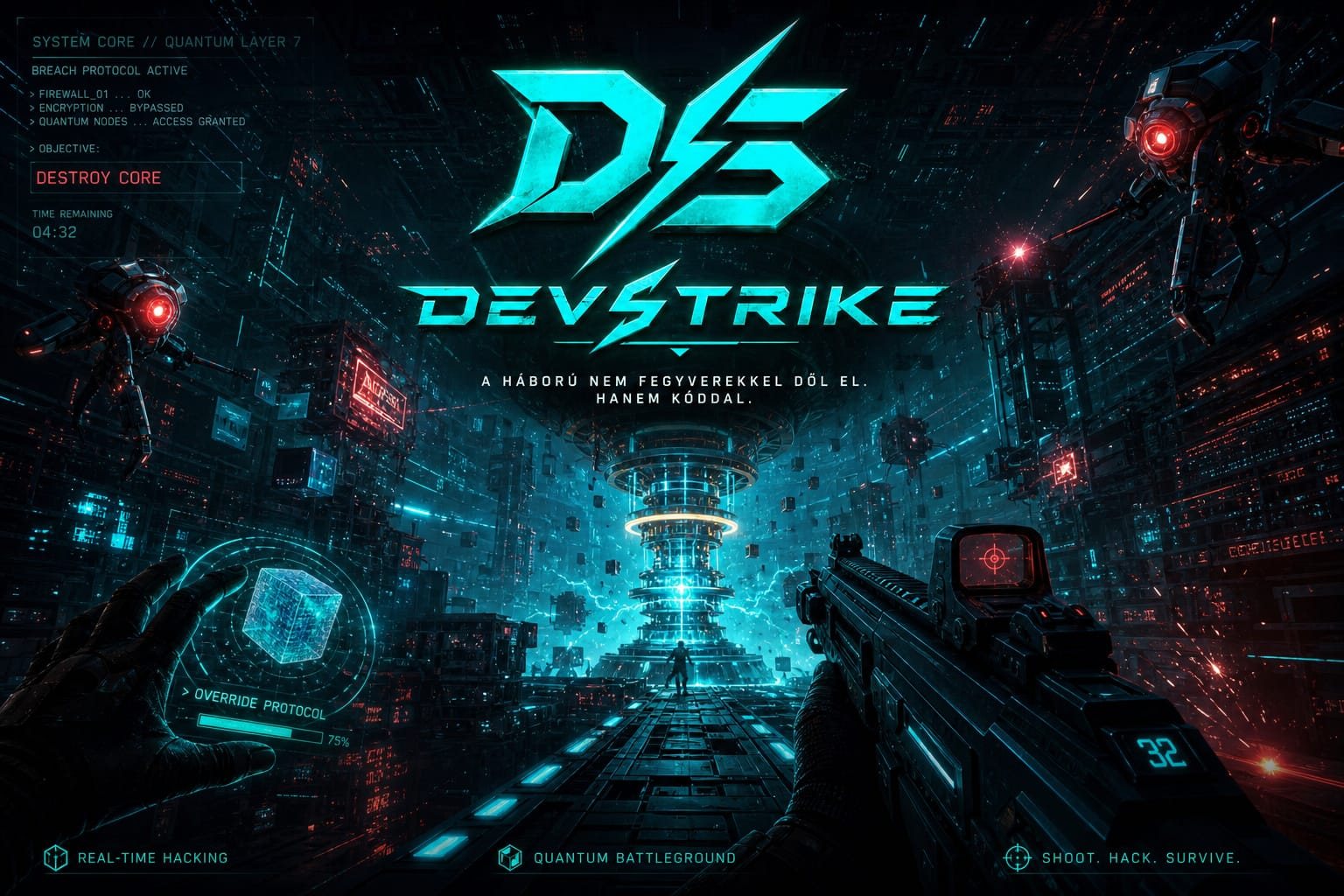 Devstrike – kvantum-magterem elsőszemélyű nézetből, drónokkal és hologram-felülettel